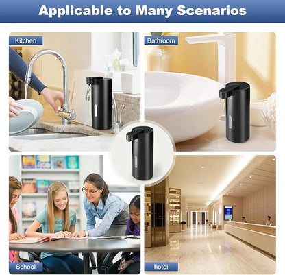 2 Pack Automatic Liquid Soap Dispenser, Touchless 12oz/340ml Stainless Steel Soap Dispenser, Motion Sensor Pump for Bathroom Kitchen Dish Soap, Hands-Free and Waterproof(Black)
