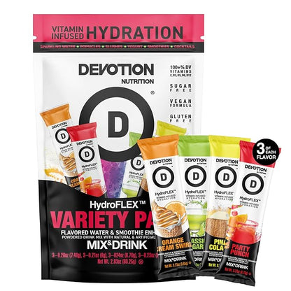 Devotion Nutrition HydroFLEX Packets | Vitamin Infused Hydration Powder | Water Enhancer Drink Mix | Sugar Free, Gluten Free, Vegan | 12 Pack (4 Flavor Variety)