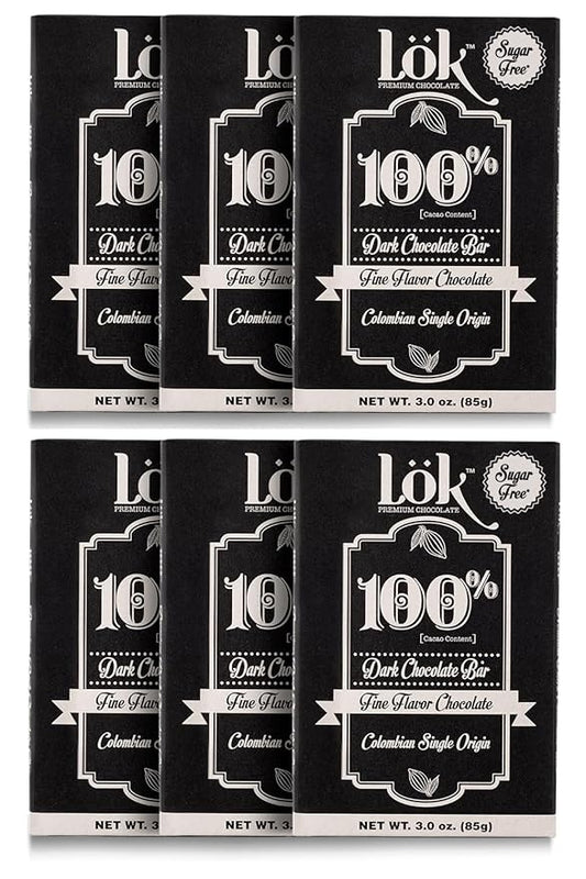 Lök Foods Dark Chocolate Bar 100% Cacao | Fair Trade, Kosher, Gluten Free, Vegan, Bean-to-Bar, Sugar-Free, No Sugar Alcohol, No Artificial Sweetener, Keto Friendly, Low-Carb, Paleo | 3.0 Ounce 6 Pack