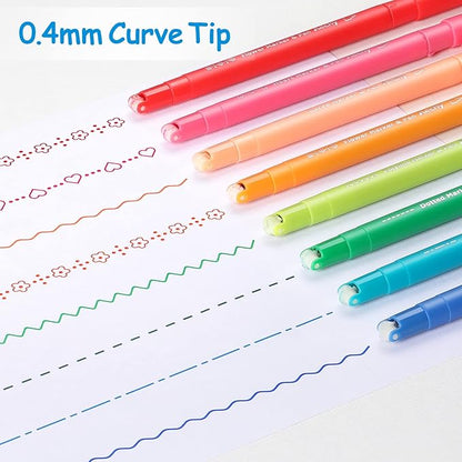 AECHY Colored Felt Tip Curve Pens for Note Taking, Dual Tip Pens with 6 Different Curve Shapes & 8 Colors Fine Lines, Curve Flair Pen Set for Kids Journaling Scrapbook Note Taking Supplies(Rainbow)