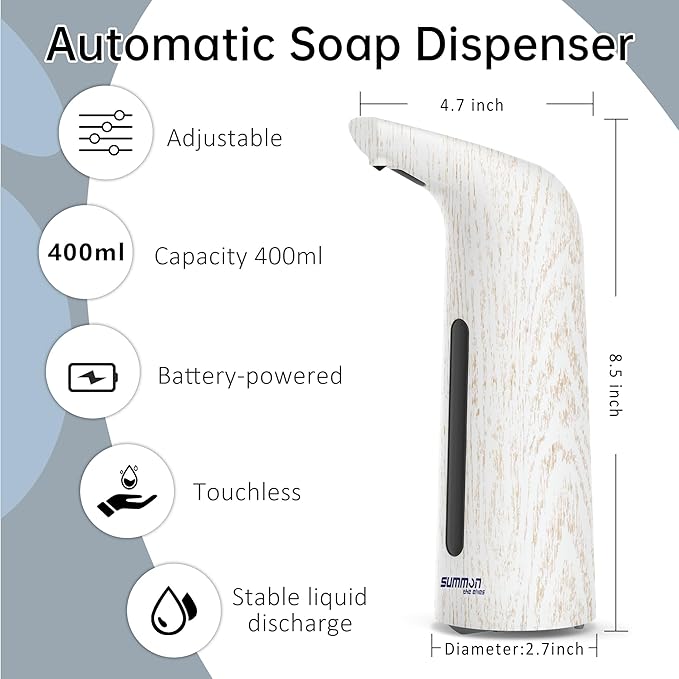 Automatic Soap Dispenser Touchless,400ML Hand & Dish Countertop Electric Liquid Dispenser with Sensor,4 Gear Adjustable Waterproof Battery Operated Kitchen Auto Soap Pump