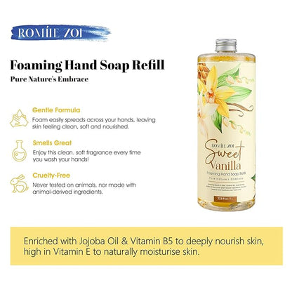 ROMIIE ZOI Foaming Hand Soap Refill, Sweet Vanilla, Gentle & Moisturizing Formula, 1 L/ 33.8 FL OZ