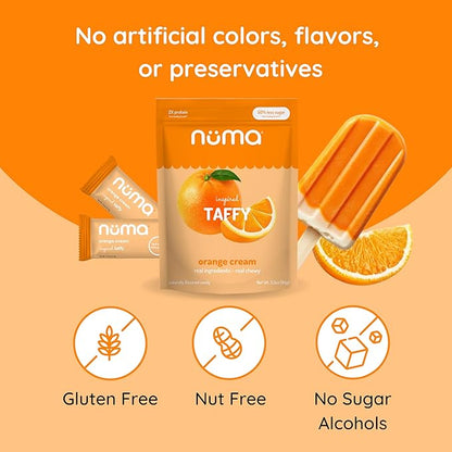 Numa Taffy Candy – Orange Cream Made with Real & Simple Ingredients – Low Sugar, High Protein, Low Calorie, All Natural & Gluten Free Nutritious Taffy – 3 bags with 10 Individually Wrapped Chews Each