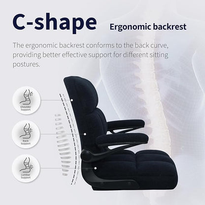 Office Chair with Wheels, Ergonomic Home Office Computer Chair with Flip-up Armrest, Adjustable Rolling Desk Chair Teddy Fleece – Dark Blue