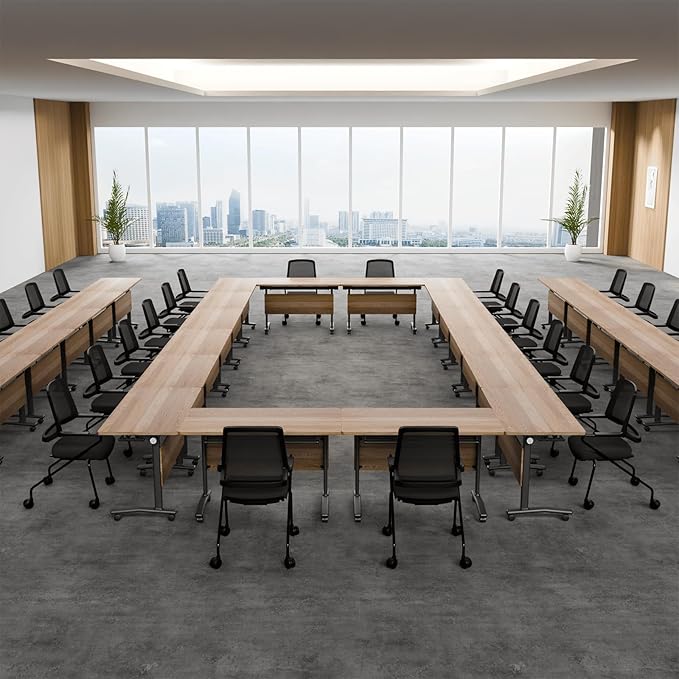 Conference Room Table, 55 Inch Folding Conference Tables with Wheels, Modern Office Meeting Table, Easy Flip & Nest Design, Rectangular Seminar Tables with Metal Frame for 2-24 People (I, 4PCS)