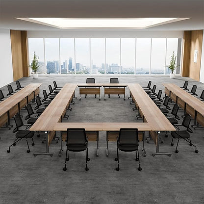 Conference Room Table, 55 Inch Folding Conference Tables with Wheels, Modern Office Meeting Table, Easy Flip & Nest Design, Rectangular Seminar Tables with Metal Frame for 2-24 People (I, 4PCS)