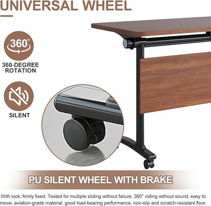 Conference Room Table, Folding Conference Table with Flip-Top Design, Mobile Seminars Dynamic Meetings Training Tables for Offices, Classrooms, and Meeting Room (6, HT1619, 70.8)