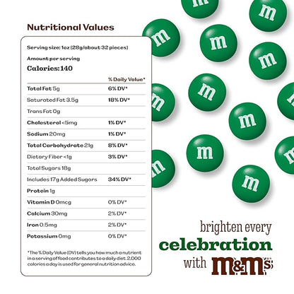 M&M’S WORLD Dark Green Milk Chocolate Candy, 5lbs of M&M'S in Resealable Pack for Candy Bars, Holiday Parties, Graduations, Christmas, Dessert Tables & DIY Party Favors