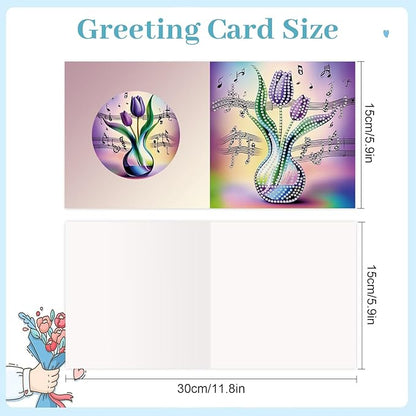 jinglinhh 12pcs Diamond Art Painting Romantic Rose Tulip Flower Bouquet Musical Notes Greeting Cards with Envelopes, DIY Card Making Kits for Adults, Diamond Art Postcards Christmas Cards Craft Gifts