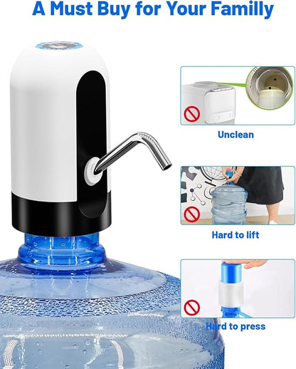 Myvision Water Dispenser for 5 Gallon Bottle,Portable USB Charging Electric Water Pump, Drinking Water Jug Pump for Home, Kitchen, Living Room, Office,Camping,Universal for 3-5 Gallon (White)