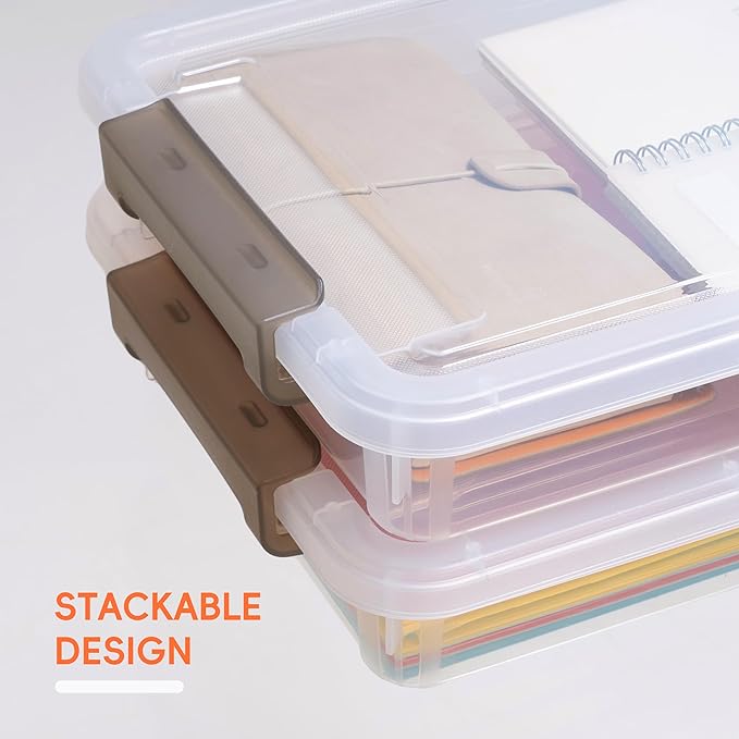5PCS Plastic Storage Bins with Lids Portable Project Case Water Resistant Plastic Containers for Organizing Document,A4 Paper,Photo,Letter,Scrapbook