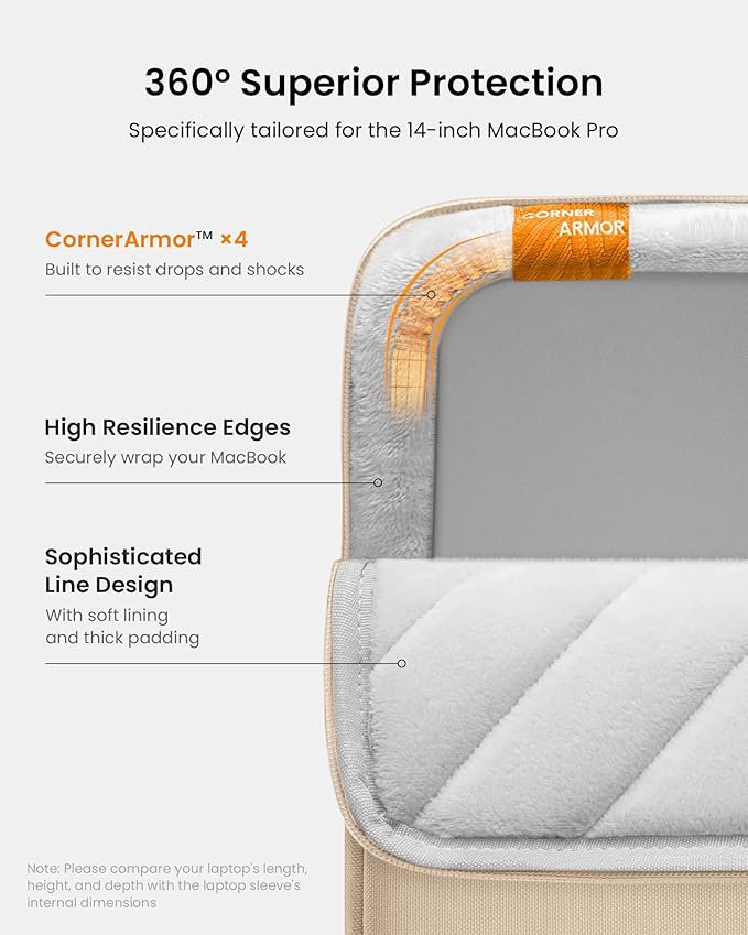tomtoc 360 Protective Laptop Sleeve for 14-inch MacBook Pro M5/M4/M3/M2/M1 Pro/Max A3434 A3112 A3401 A3185 A2992 A2918 2025-2021, Water-Resistant Case Bag with Accessory Pocket for 13.8 Surface Laptop