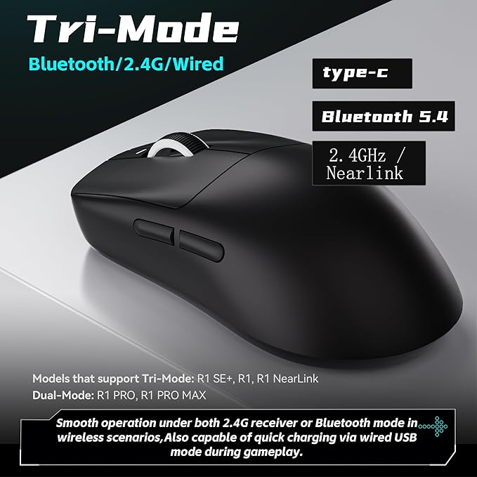 ATK VXE Dragonfly R1 Wireless Gaming Mouse, 45g, PAW3395, 26000 DPI, Tri-Mode 2.4G/Bluetooth/Wired, 4000Hz Polling Rate (R1 NearLink, White)