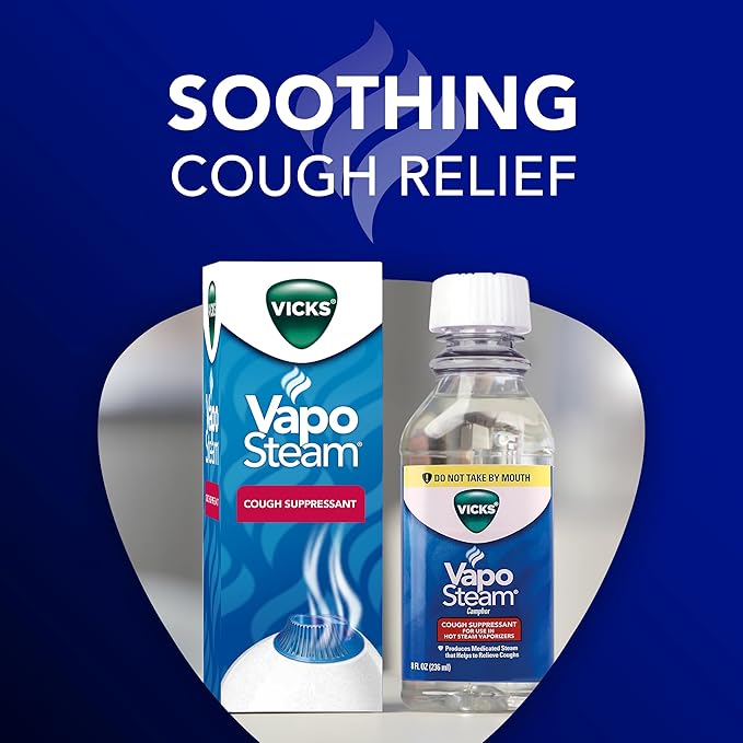 Vicks VapoSteam Medicated Liquid Camphor Cough Suppressant, VapoSteam Liquid Helps Relieve Coughing, Compatible with Vicks Humidifiers & Vaporizers, 8 Oz