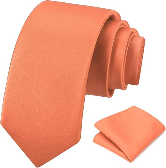 PenSee Men's Tie Set Solid Pure Color 3.15" (8CM) Classic Formal Plain Necktie and Pocket Square Set For Men