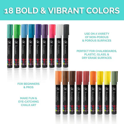 JumpOff Jo – Liquid Chalk Markers – Reversible Chisel and Round Tip – Multi Color (18)