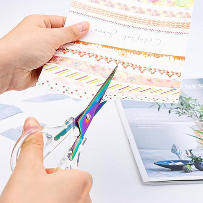 AxeWoodz Rainbow Scissors 6.5 Inch Office Scissors Craft Scissor Stainless Steel Blade with Clear Acrylic Handle All Purpose Shears