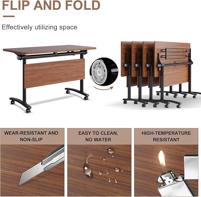 Conference Room Table, Folding Conference Table with Flip-Top Design, Mobile Seminars Dynamic Meetings Training Tables for Offices, Classrooms, and Meeting Room (6, HT1619, 70.8)
