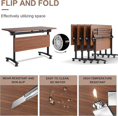 Conference Room Table, Folding Conference Table with Flip-Top Design, Mobile Seminars Dynamic Meetings Training Tables for Offices, Classrooms, and Meeting Room (6, HT1619, 70.8)