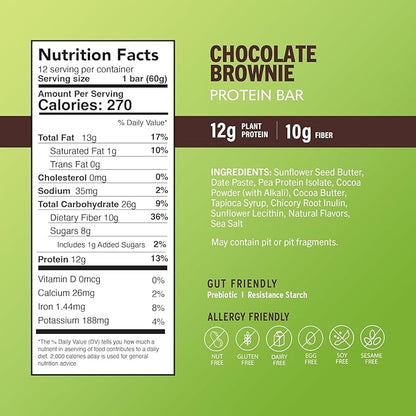 Amrita Nut Free Chocolate Maca Vegan Protein Bars (12 Count PK of 3) | 12g Plant-Based Protein Bar | Peanut Free, Gluten Free, and Dairy Free | Low Sugar, High Fiber, Healthy School-Safe Snacks