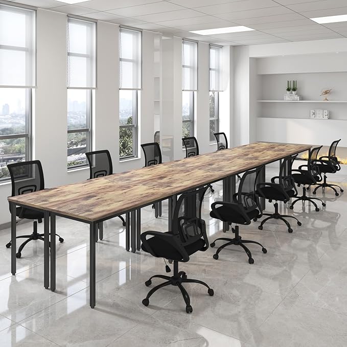 Bonzy Home Conference Tables 20ft Office Computer Desk for Meeting Room Study Writing Printer Podcast Table for 24 People Rustic Brown 10PCS 236.2"x47.2"x29.5"