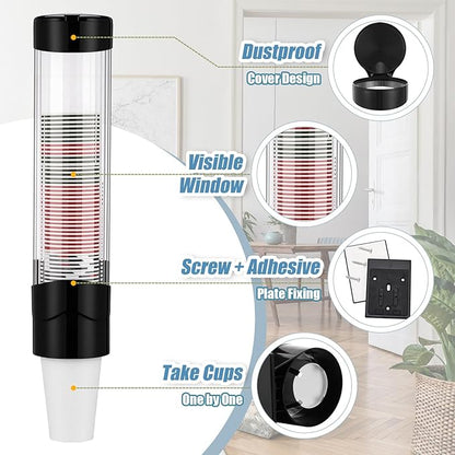 Baderke 2 Pieces Cup Dispenser Pull Type Automatic Remover Fit 7 oz to 12 oz Plastic Water Machine Cup Holder Wall Mount Bathroom Home Office Hospital (Stylish)