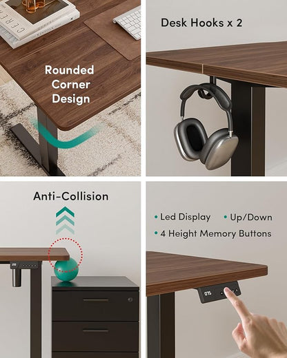 FEZIBO Electric Standing Desk Adjustable Height, 55 x 24 Inch Sit and Stand Desk, Home Office Desk, Ergonomic Workstation Computer Desk, Black Walnut