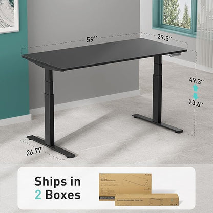 Pro 3 Stages Dual Motor 59 x 30 in Electric Standing Desk with One Piece Desktop, Adjustable Height, Sit to Stand Up Desk for Home Office, Work Study, Black Frame & Black Desktop (2 Packages)