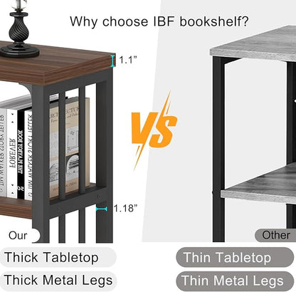 IBF Horizontal Bookshelf, Industrial 5 Cube Storage Organizer Open Shelf, Modern Wide Book Shelf for Bedroom Living Room, Rustic Wood and Metal Low Short Bookcase for Home Office, Walnut Oak, 47 Inch