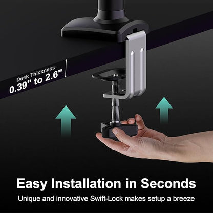 NearHub Single Monitor Mount,Each13-32 ” Up to 22 lbs Computer Screen,180° Swivel, Tilt +90° to -45°, 360°Rotation,Full Motion Adjust with C Clamp and Grommet Base,VESA Mount 75mmX75mm,100mmX100mm