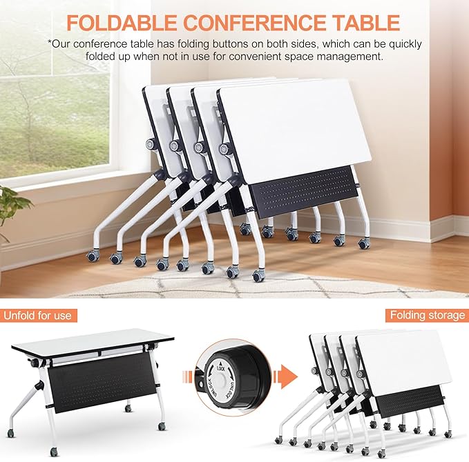 Conference Room Table, Folding Conference Table with Flip-Top Design, Mobile Seminars Dynamic Meetings Training Tables for Offices, Classrooms, and Meeting Room (6, 1908, 47.2)