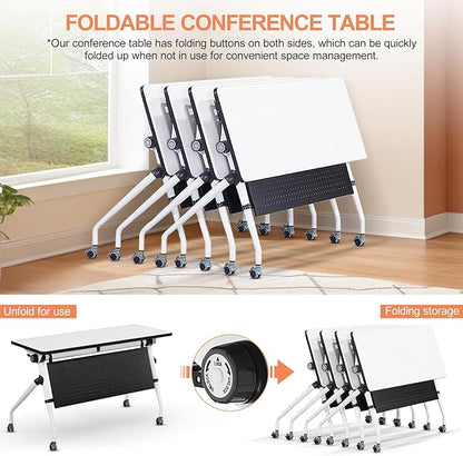 Conference Room Table, Folding Conference Table with Flip-Top Design, Mobile Seminars Dynamic Meetings Training Tables for Offices, Classrooms, and Meeting Room (6, 1908, 47.2)