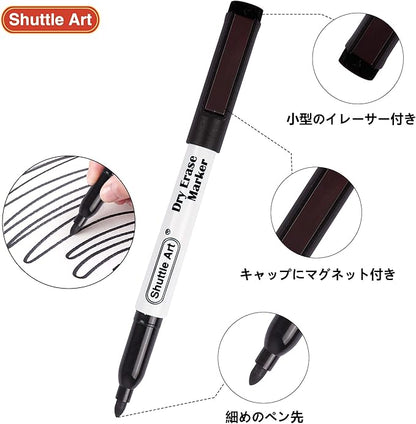Shuttle Art Dry Erase Markers, 15 Pack 3 Colors Magnetic Whiteboard Markers with Erase, Fine Point Dry Erase Markers for Writing on Whiteboard Glass Mirror for School Home Office(11 Black 2Blue 2Red)