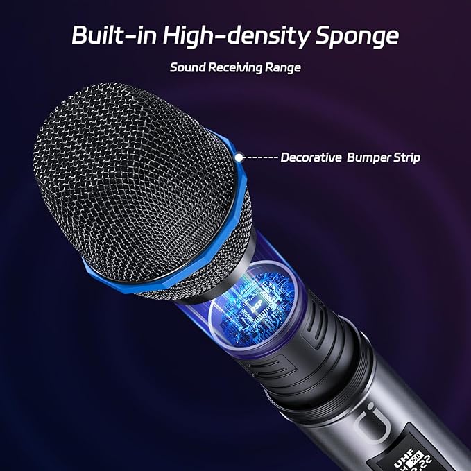 U60 Wireless Microphones, Dual UHF Microphone System with Rechargeable Receiver, Karaoke Microphone for Singing, Wedding, DJ, Party, Speech, Church, Class, 200ft