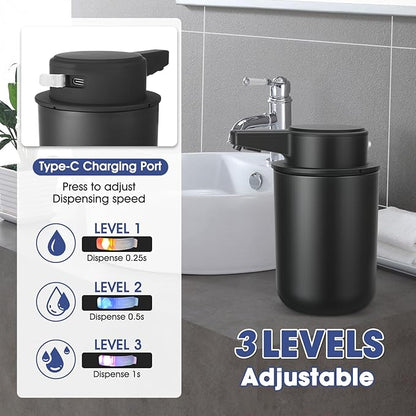 2 Pack Automatic Liquid Soap Dispenser, 10.5oz Touchless Electric Hand Soap Dispenser, Rechargeable Liquid Pump for Bathroom or Kitchen Sink, Waterproof Design (Black)