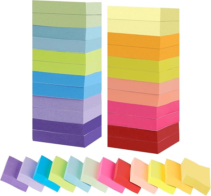 2400 pcs Small Sticky Notes,2 x 1.5 Colored Notes Pads,24 Pack Bright Colors Self-Stick Notes,Super Adhesive Sticky Notes,Mini Post Stickies for Office Home School (12 Colours)