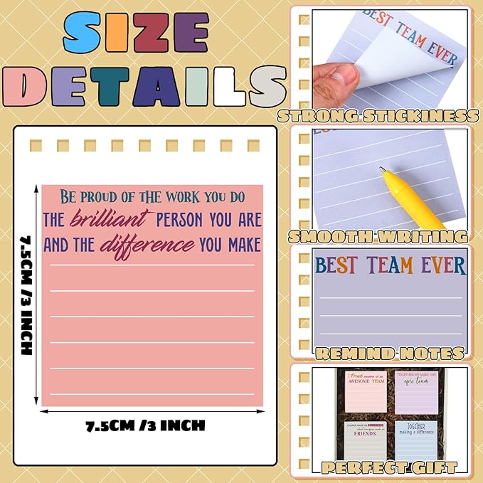 Yinder 24 Pcs Inspirational Sticky Notes Christmas Stocking Stuffers Motivational Sticky Notes Pad Employee Appreciation Gift Bulk for Teacher Nurse Coworker Office 3 x 3'' (Team,Elegant)