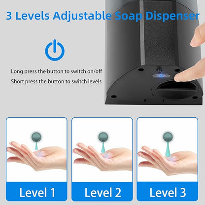 Automatic Soap Dispenser Wall Mount 700ml,Touchless Electric Sensor Liquid Gel Hand Sanitizer Dispenser Battery Operated for Office Home Kitchen Bathroom Hotel Restaurant Commercial (B-162-Black)