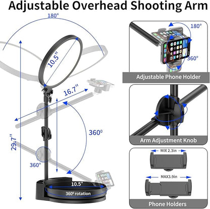 Selfie Light Kit for Desk and Laptop,55W Dimmable Full Screen Ring Light,with Rotating Storage Box,Pen Holder Stand,Phone Holder and Controller (red, 10.5)