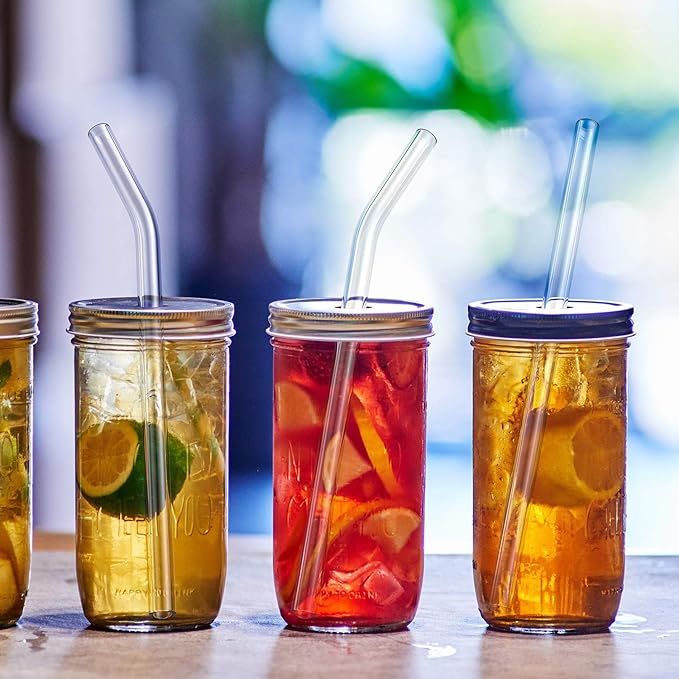 10-Pack Reusable Glass Straw,Size 8.5''x10 MM,Including 5 Straight and 5 Bent with 2 Cleaning Brush- Perfect For Smoothies, Tea, Juice