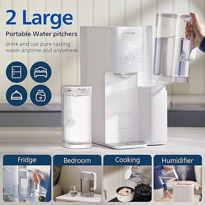 Philips Reverse Osmosis Water Filter Countertop, 6 Stage RO System Water Filtration Purifier with Aquaporin Inside Remineralization and 2 Portable Pitchers, NSF/ANSI 372 Certified, Reduce TDS Lead