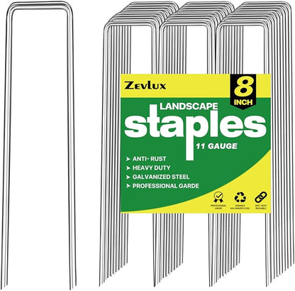 Landscape Staples Galvanized Garden Stakes,8 inch 200 Pack 11 Gauge Heavy Duty Garden Pins for Fences, Lawns, Weed Barriers and Landscape Fabrics, Irrigation Hose,Yard Lawn, Landscape Fabric.