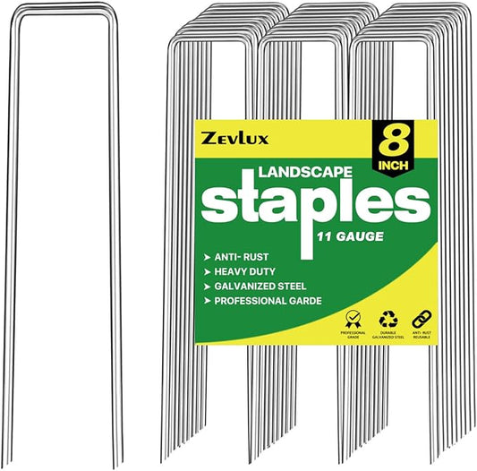 Landscape Staples Galvanized Garden Stakes,8 inch 50 Pack 11 Gauge Heavy Duty Garden Pins for Fences, Lawns, Weed Barriers and Landscape Fabrics, Irrigation Hose,Yard Lawn, Landscape Fabric.