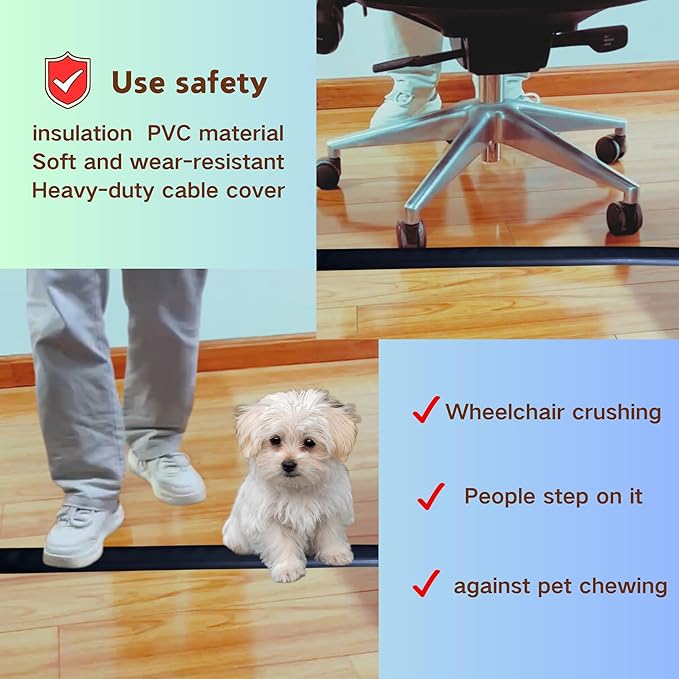 3.3ft Self Adhesive Floor Cord Cover,Heavy Duty Soft PVC Cable Protector and Extension Cord Hider,Cord Management System to Hide Wires on Floor,Cable Cavity:0.61" (W) x 0.32" (H) White