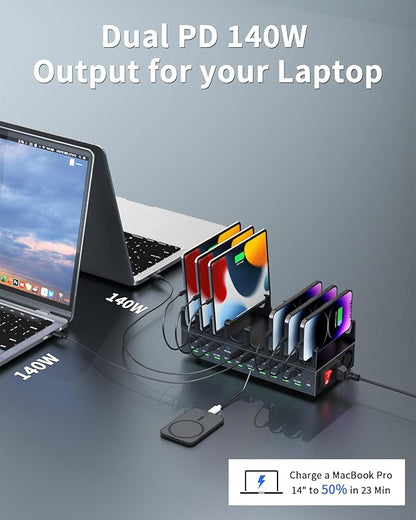 770W Charging Station for Multiple Devices, 20-Port USB C Fast Charging Station with Dual 140W PD PPS Port, Multi Device Fast Charger Dock for MacBook Pro Laptop, iPhone, iPad, Tablet, Cell Phone