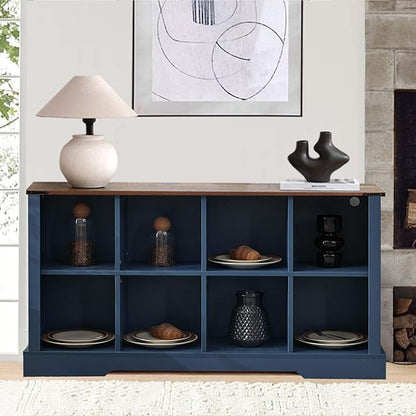 8 Cube Storage Organizer with LED Lights, Wooden Bookcase with Storage, Modern Cube Shelf for Living Room, Bedroom, Home Office - Blue