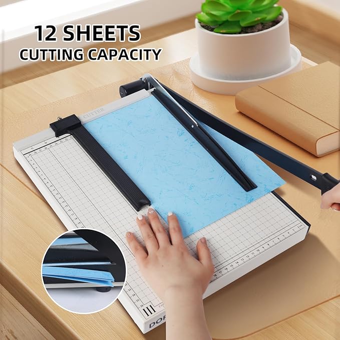 B4 Paper Cutter Paper Slicer with Safety Guard and Blade Lock Paper Trimmer Guillotine Heavy Duty Metal Base 15" Cutting Length Guillotine Paper Cutter for Office Home School(White)