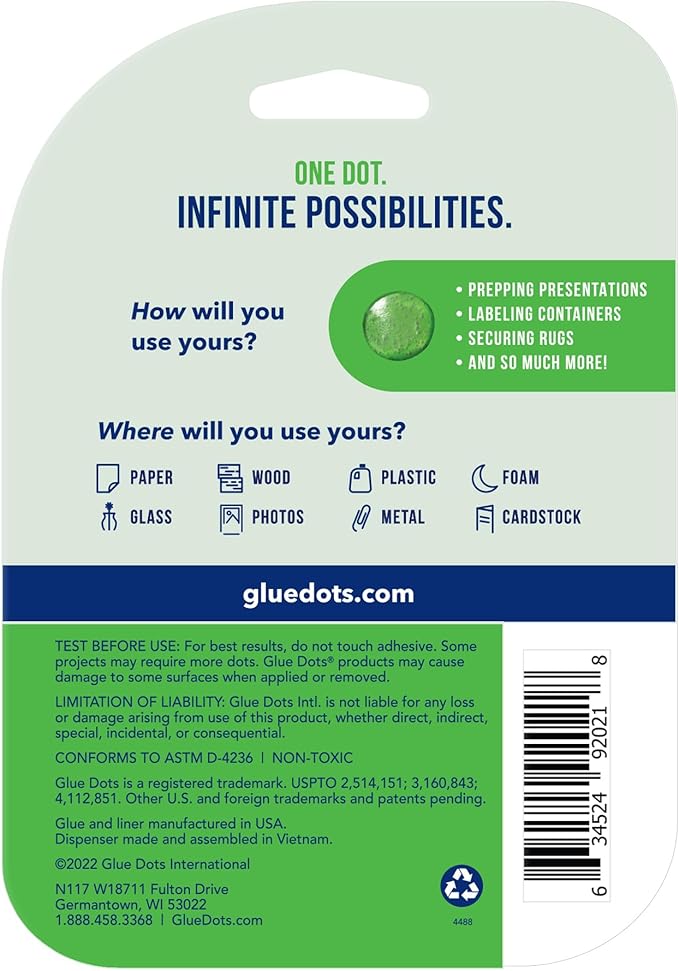 Glue Dots, Roll for everyday uses, ½”, .5 Inch, 300 Dots, Movable, Repositionable, Multi-Functional, Label Containers, Glue Stick and Tape Alternative, Clear
