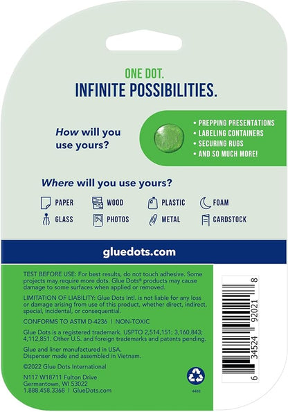 Glue Dots, Roll for everyday uses, ½”, .5 Inch, 300 Dots, Movable, Repositionable, Multi-Functional, Label Containers, Glue Stick and Tape Alternative, Clear