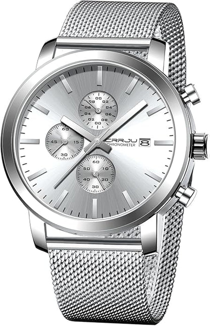 CRRJU Mens Stylish Casual Quartz Watches for Men Luxury Waterproof Calendar Chronograph Japan Movement Wristwatches